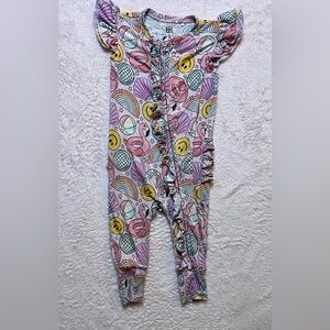 Bums & Roses Bamboo Ruffle Flamingo Beach Party Romper 3-6 Months